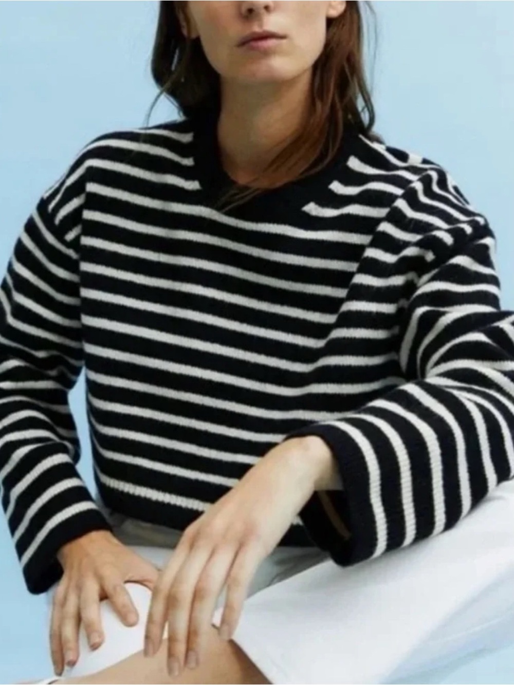 H&M Striped Cropped Relaxed Fit Sweater